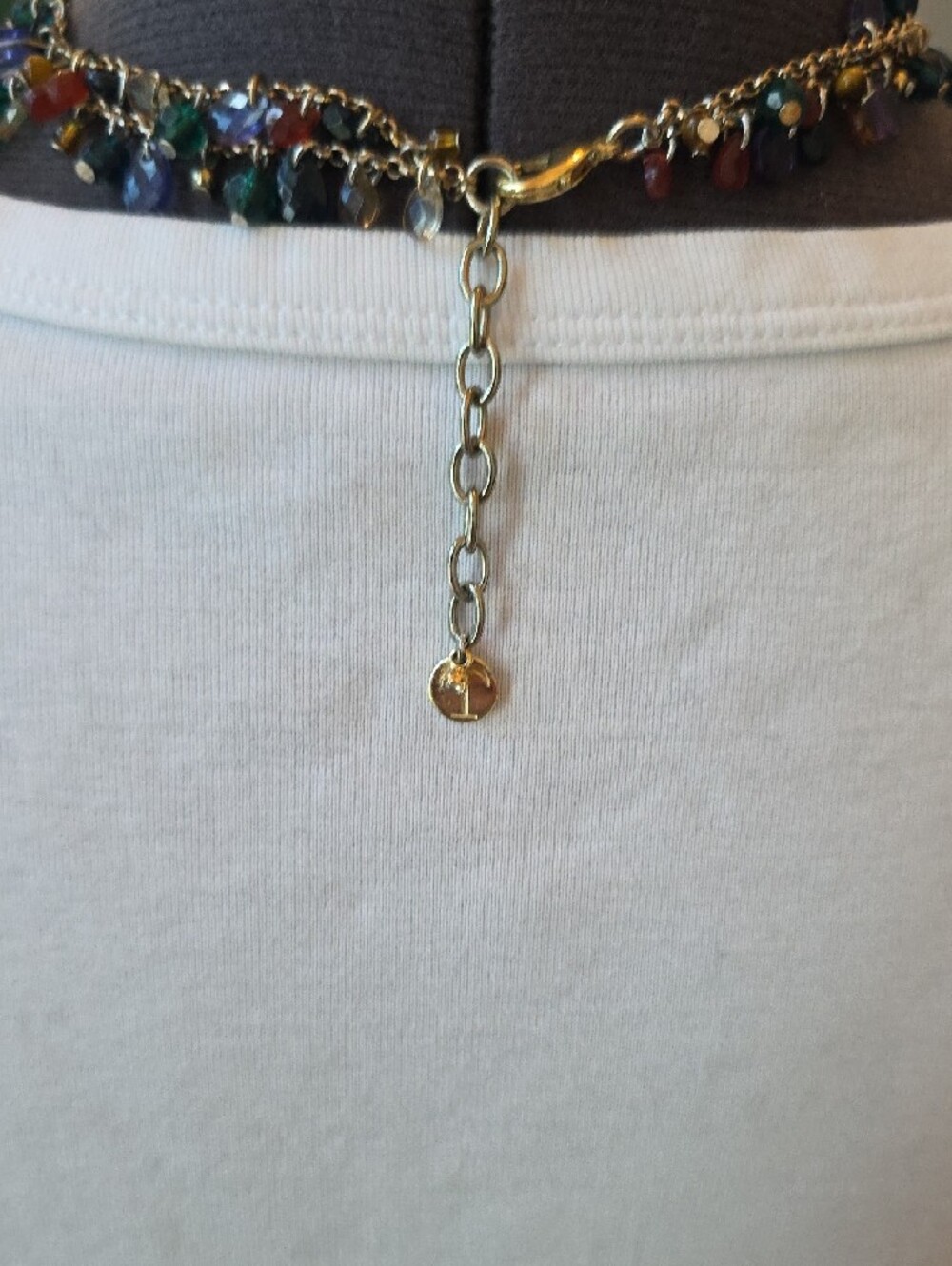 Talbots Multi-Gem Teardrop Layered Necklace in Green, Purple, Blue, Brown, Red - Picture 6 of 8